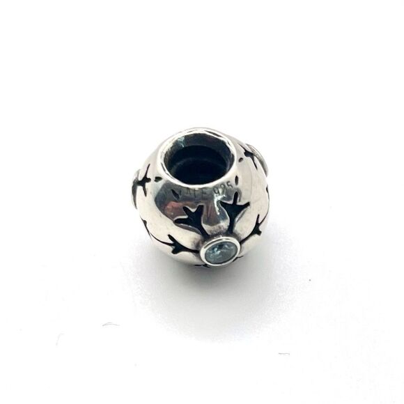 Pandora 790367CZA Sterling Silver Winter Snowflake Bead Aqua CZ Retired Charm - Picture 3 of 6